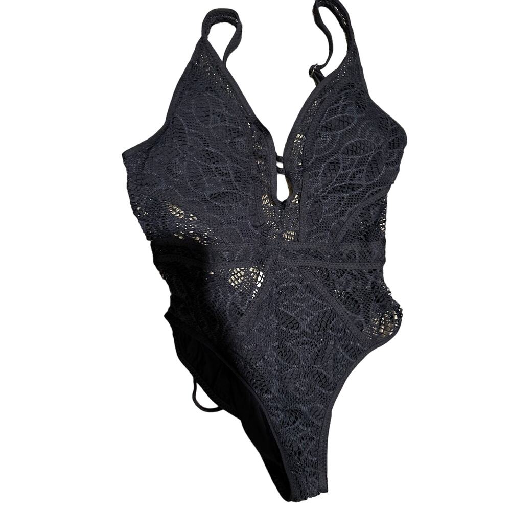 Becca by Rebecca Virtue Women's One Piece Swimsuit, Crochet Lace Black Small